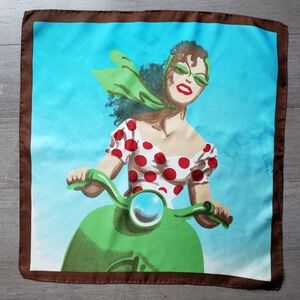 Girl Riding a Motorcycle Blue & Green Square Scarf 50x50cm